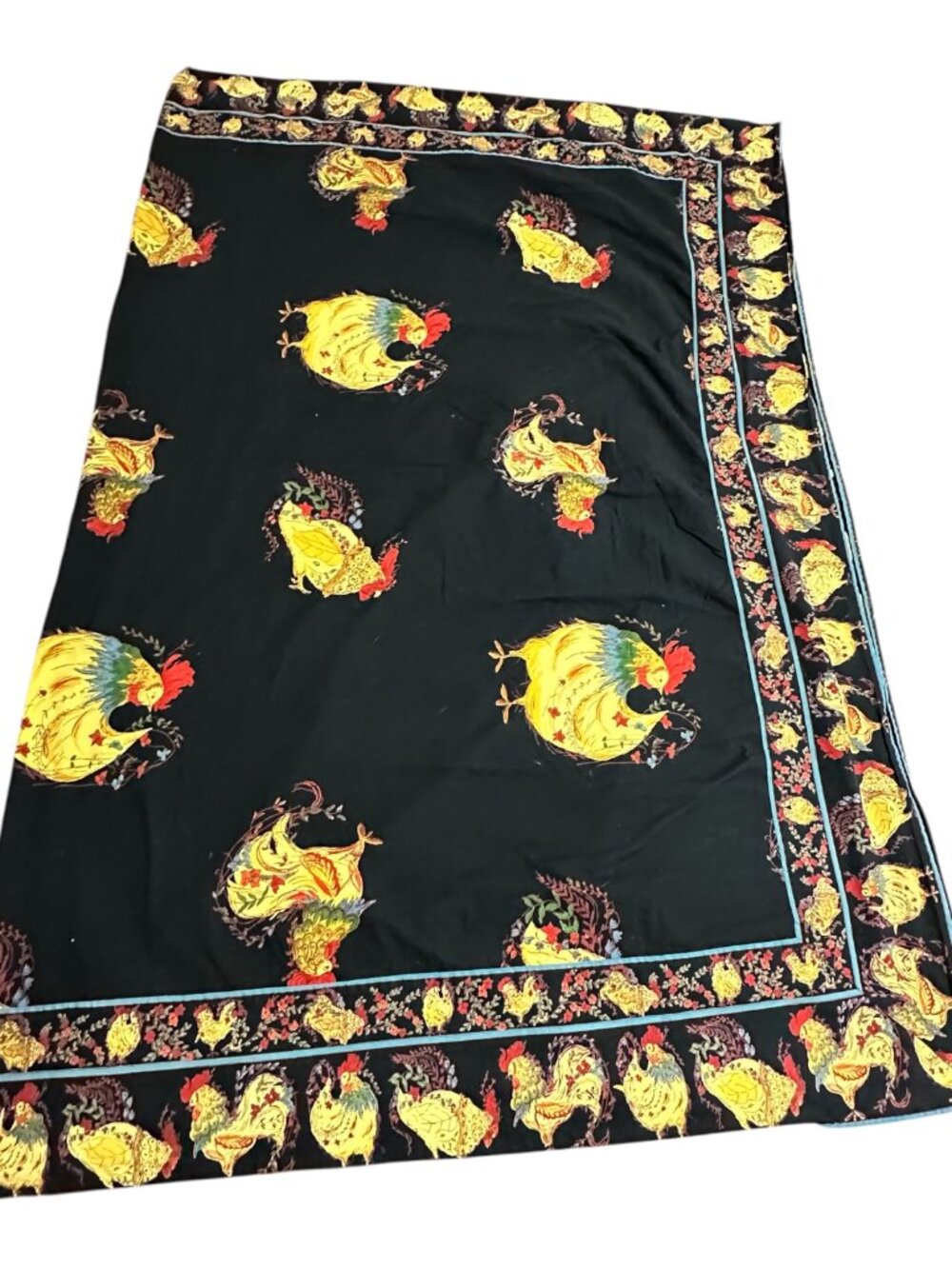 April Cornell Rooster Chicken Tablecloth Farmhouse Decor 60 x 78 Black Yellow